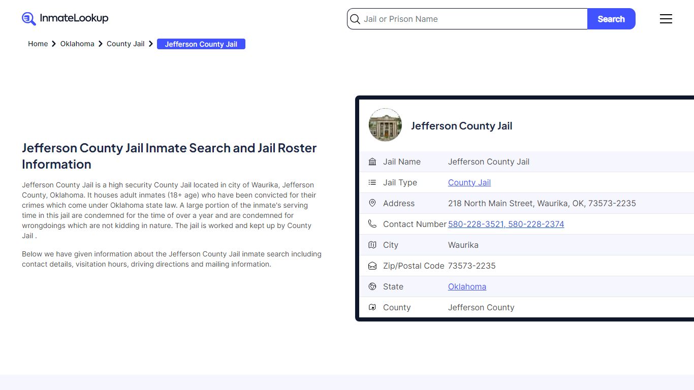 Jefferson County Jail Inmate Search and Jail Roster Information